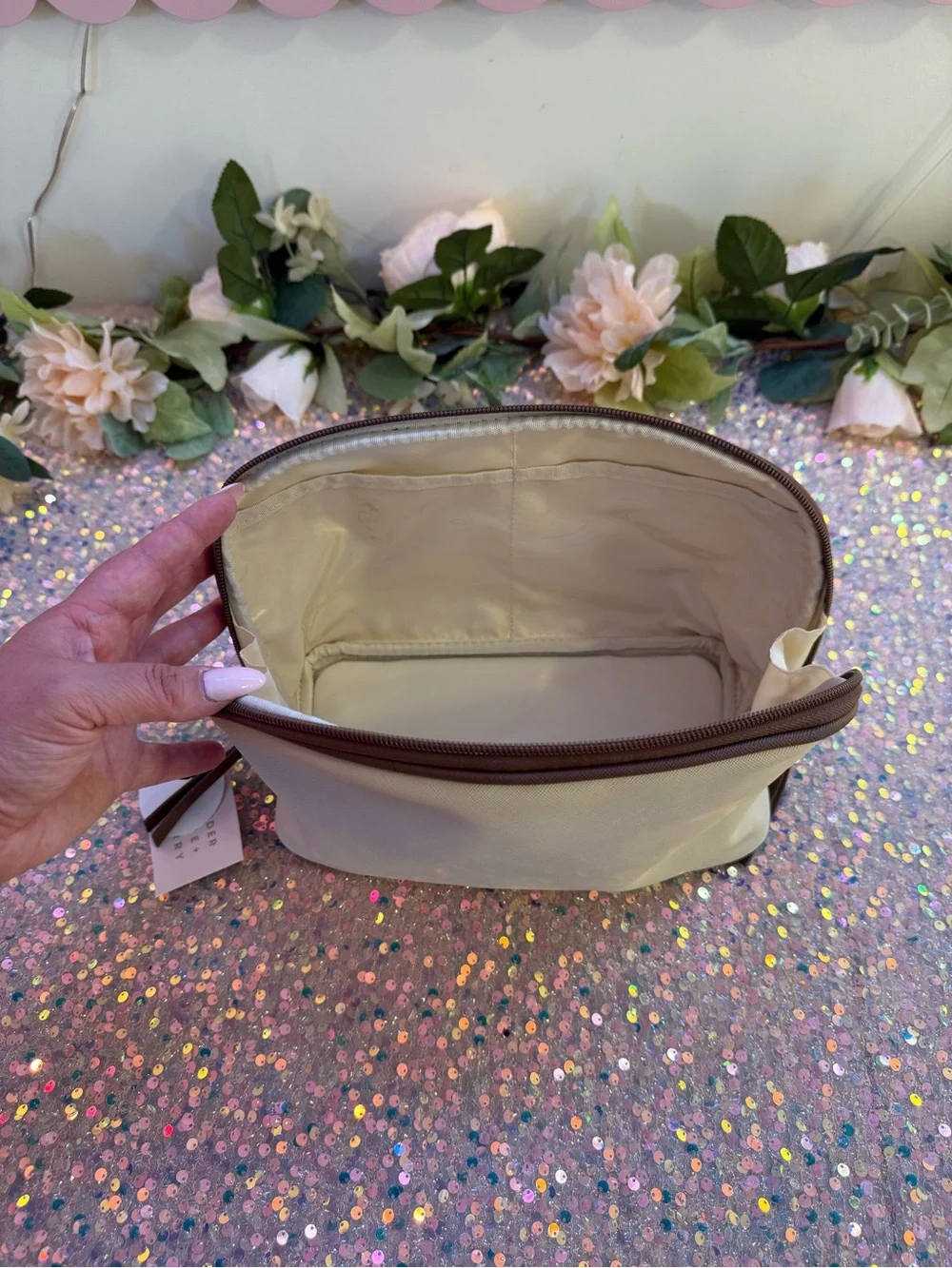 NWT Tender Love + Carry Toiletry/ Cosmetic Bag in Cream/Chocolate Color